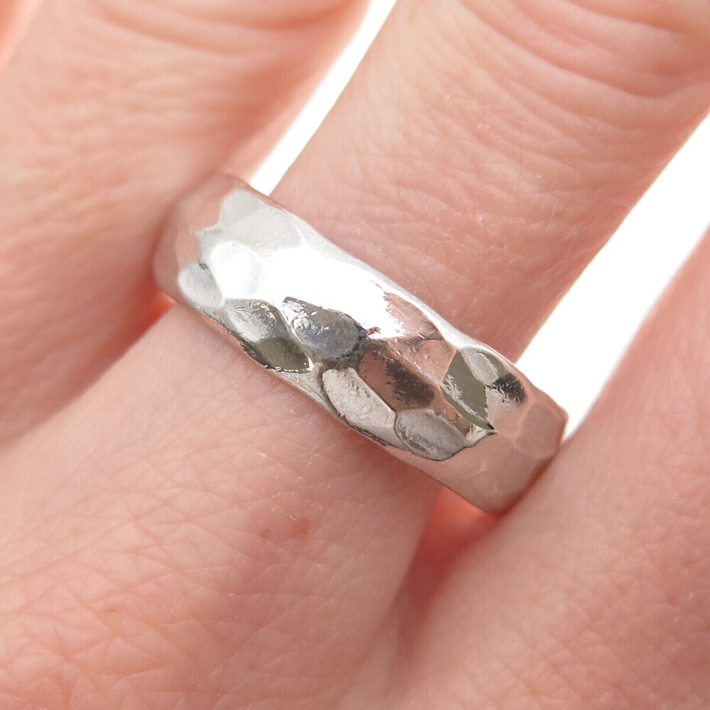925 Sterling Silver Vintage Wedding Hammered Band Ring Size 11